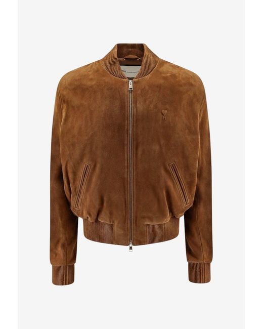 AMI Brown Suede Leather Jacket for men