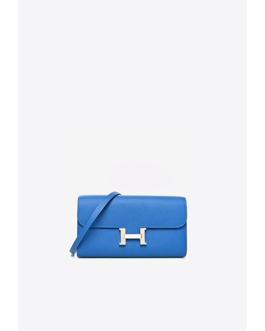 Hermès Blue Constance Long Wallet In Bleu Mykonos Epsom With Palladium Hardware