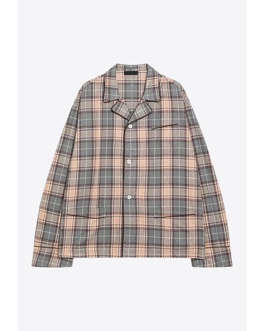 Prada Gray Checked Long-Sleeved Shirt for men
