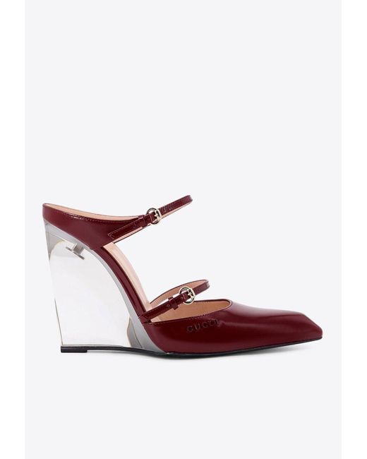 Gucci Red 110 Leather Wedge Mules
