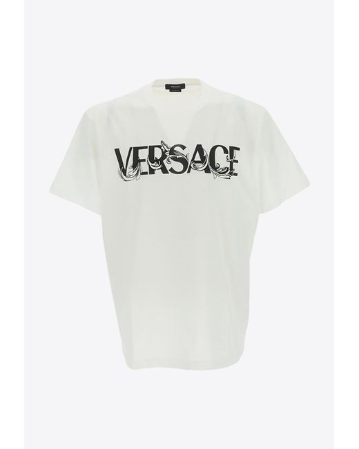 Versace White Logo Print Crewneck T-Shirt for men