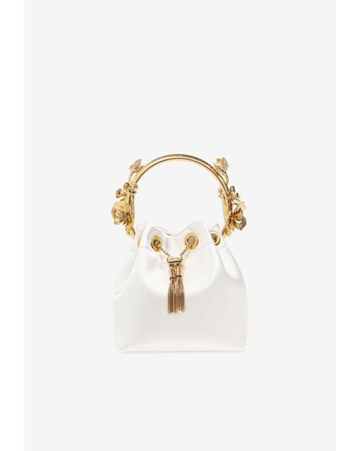 Jimmy Choo White Bon Bon Flower Bucket Bag