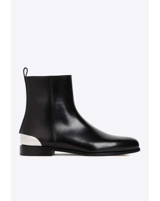 Alexander McQueen Black Leather Ankle Boots With Metal Plaque for men