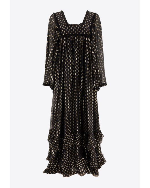 Chloé Black Sleeve Square Neckline Ruffle Sheer Overlay