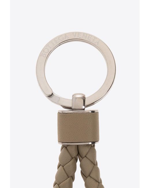 Bottega Veneta White Intreccio Leather Key Ring for men