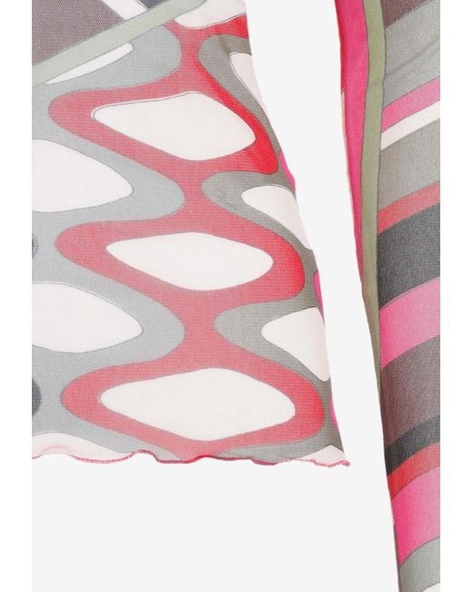 Emilio Pucci Pink Vivara-Print Long-Sleeved Sheer Top
