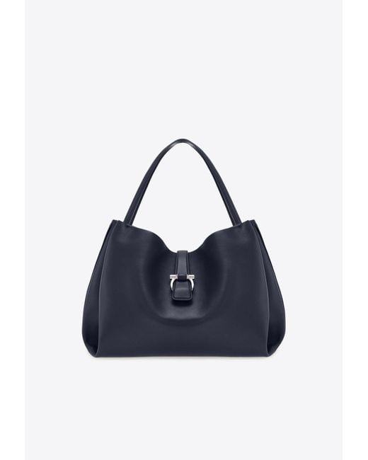 Ferragamo Blue Large Gancini Leather Tote Bag