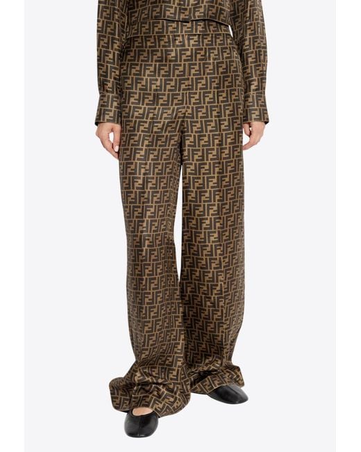 Fendi Natural Ff Jacquard Silk Pants