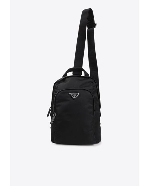 Prada Black Logo Re-Nylon And Saffiano Leather Backpack for men