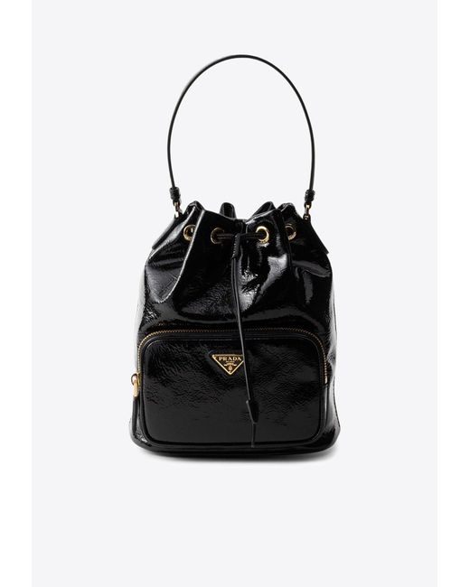 Prada Black Duet Patent Leather Bucket Bag