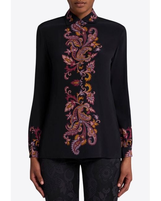 Etro Blue Printed Button-Up Silk Shirt
