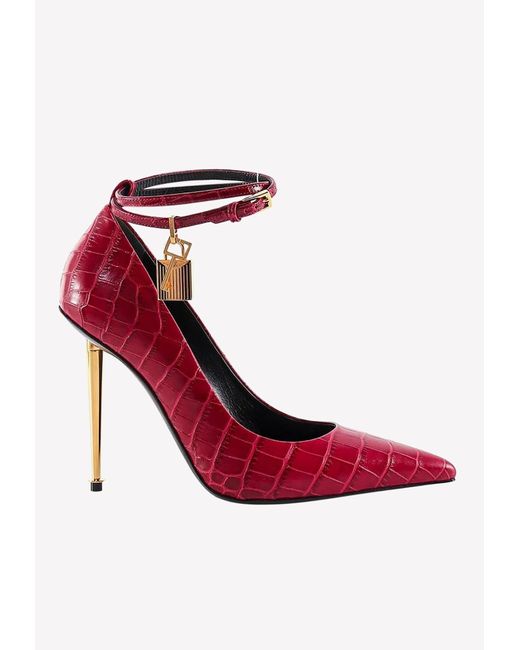 Tom Ford 110 Padlock Pointed Toe Pumps In Leather in Pink | Lyst