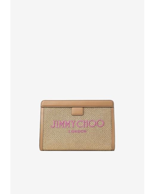 Jimmy Choo White Small Avenue Raffia Pouch