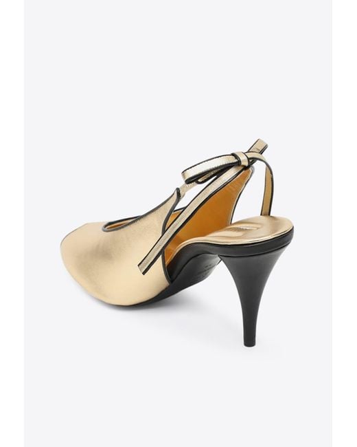 Miu Miu White 85 Metallic Leather Slingback Sandals