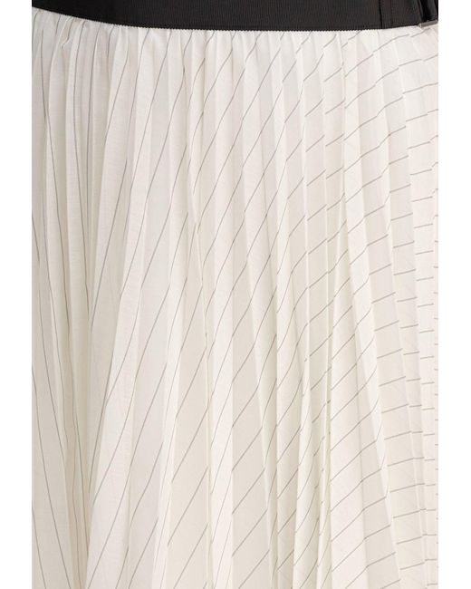 Sacai Natural Stripe Pleated Midi Skirt With Belt