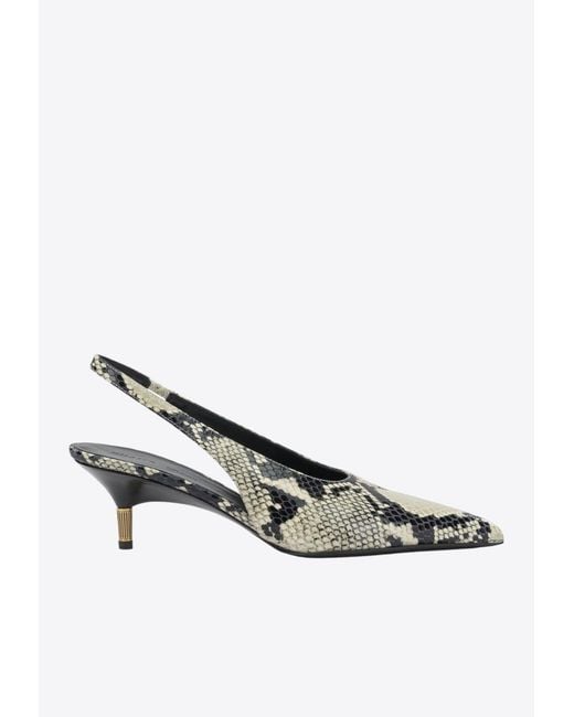 Khaite White Bella 55 Python Print Leather Slingback Pumps