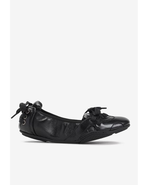 Acne Black Lace-Up Leather Ballet Flats