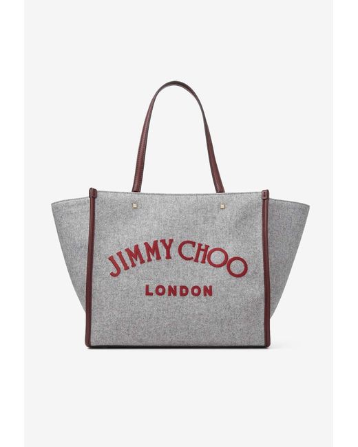 Jimmy Choo Varenne Logo Embroidered Tote Bag in Gray | Lyst