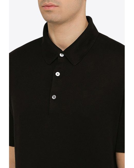 Zegna Black Logo Embroidered Polo T-Shirt for men