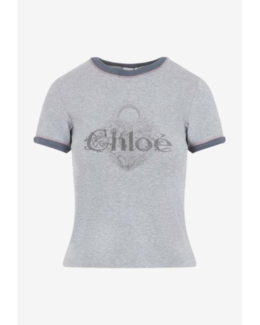 Chloé Gray Graphic Print Slim T-Shirt