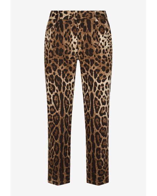 Dolce & Gabbana Brown Leopard-Print Cropped Pants