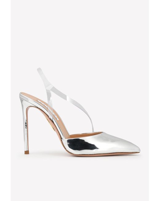 Aquazzura Perfect Kiss 105 Slingback Pumps In Metallic Leather | Lyst