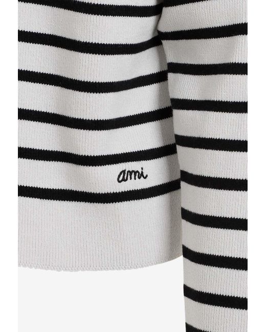 AMI White Striped Knitted Sweater for men