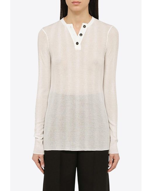 Khaite White Long-Sleeved Ribbed Sweater