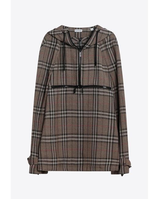 Burberry Gray Half-Zip Jacket With Check Pattern for men