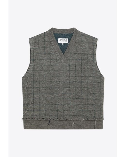 Maison Margiela Gray Checked Wool Sweater Vest for men