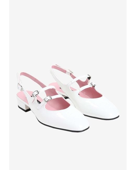 CAREL PARIS White Peche 35 Patent Leather Slingback Pumps