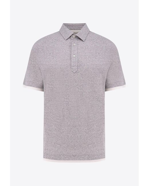 Brunello Cucinelli Logo Embroidered Polo T-Shirt in Gray for
