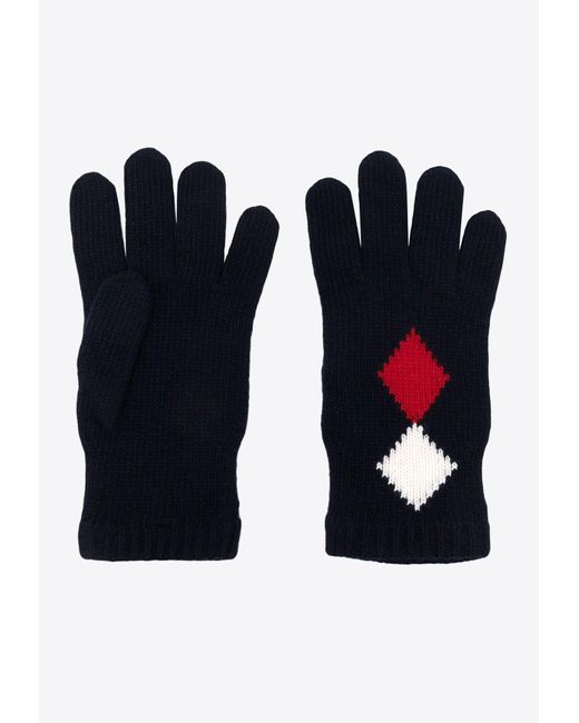 Moncler Black Geometric-Intarsia Wool Gloves