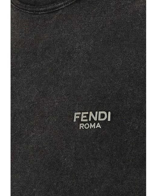 Fendi Black Logo-Plaque Washed-Out T-Shirt for men