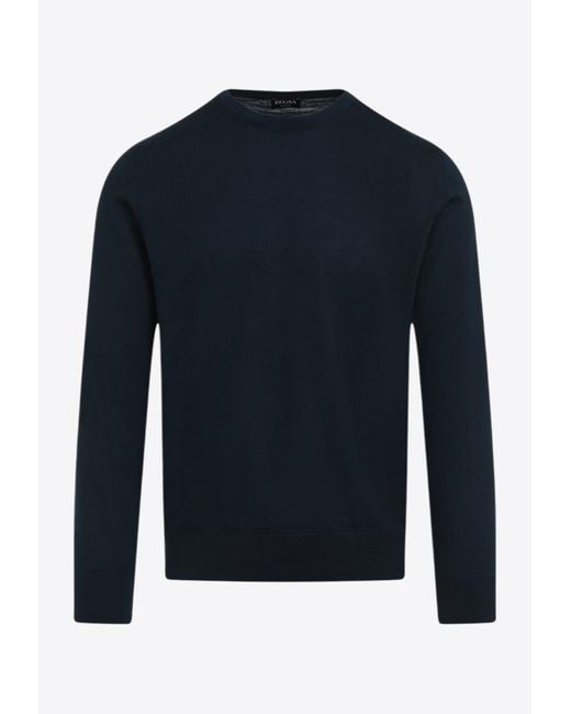Zegna Blue Cashmere And Silk Sweater for men