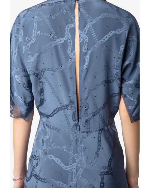 Zadig & Voltaire Blue Rey Chain Jacquard Silk Midi Dress