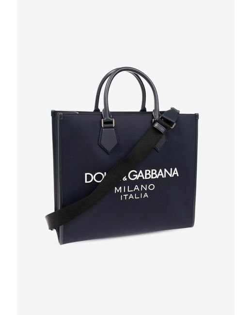 Dolce & Gabbana Blue Large Logo Print Top Handle Bag for men