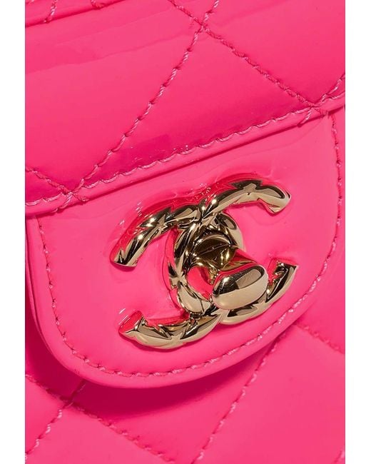 Chanel Small Vanity With Chain Bag In Neon Pink Patent Leather With Gold  Hardware