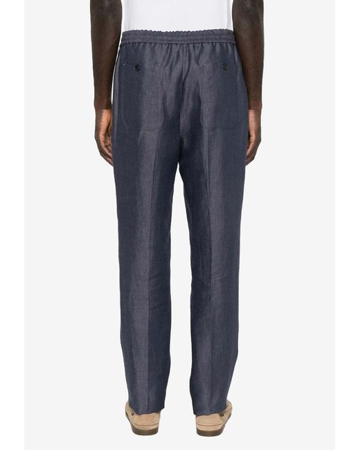 Etro Blue Linen Drawstring Track Pants for men