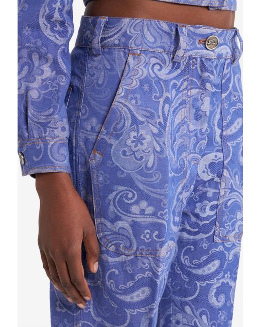 Etro Blue Paisley-Jacquard Straight-Leg Jeans