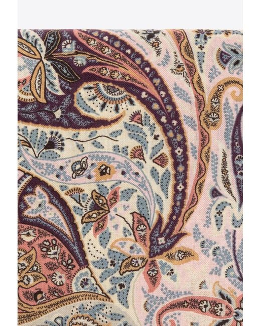 Etro Pink Floral Print Wool And Silk Scarf