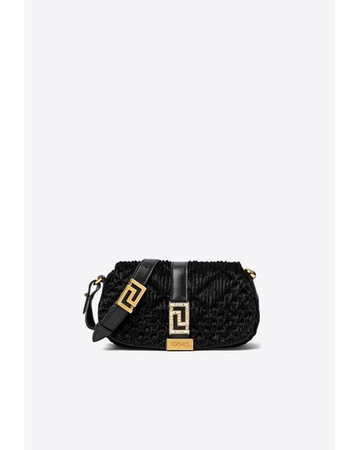 Versace Black Mini Greca Goddess Crystal-Embellished Shoulder Bag