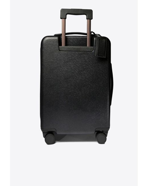 Prada Black Triangle Logo Leather Suitcase for men