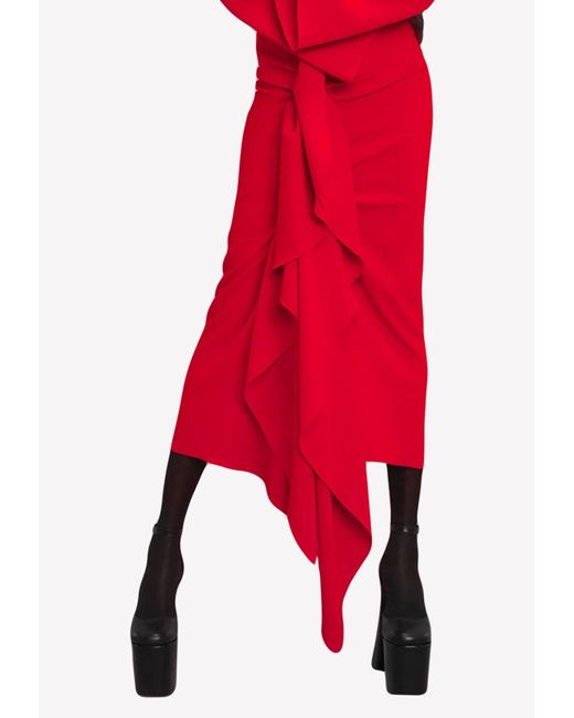 Solace London Red Giana Ruffled Crepe Midi Skirt