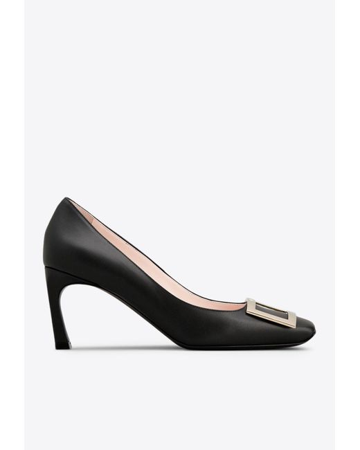 Roger Vivier Black Trompette 70 Square-Buckle Leather Pumps