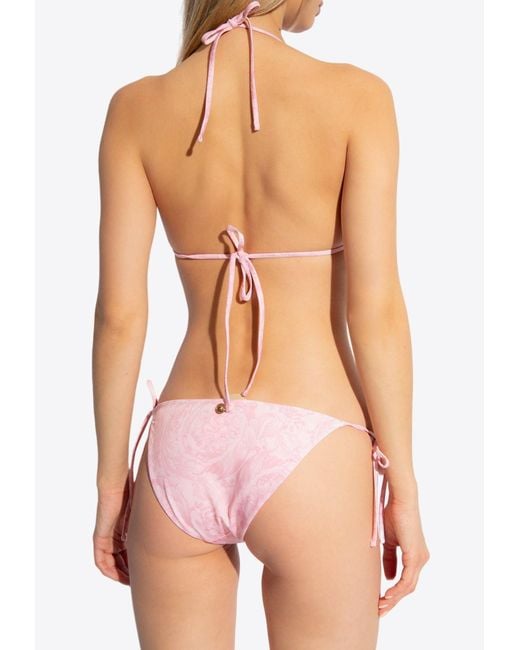 Versace Pink Barocco Print Bikini Top