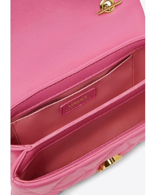 Versace Pink Mini Kleio Quilted Leather Crossbody Bag