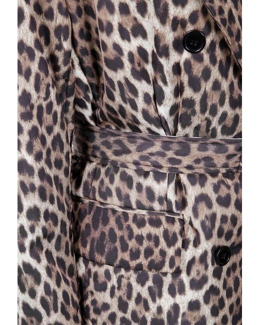 P.A.R.O.S.H. Gray Double-Breasted Leopard Print Belted Jacket