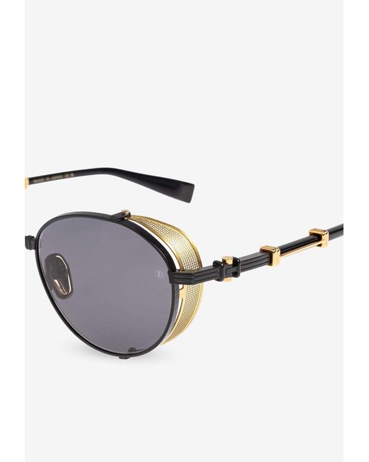 Balmain Gray Brigade 1 Round Sunglasses for men