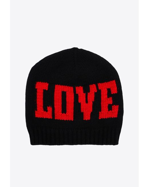 Dolce & Gabbana Red Intarsia Knit Love Cashmere Beanie